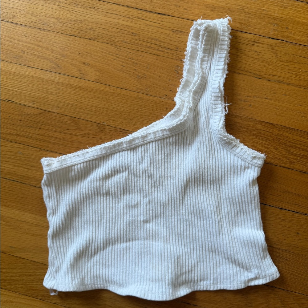 White Ribbed One-Shoulder Top